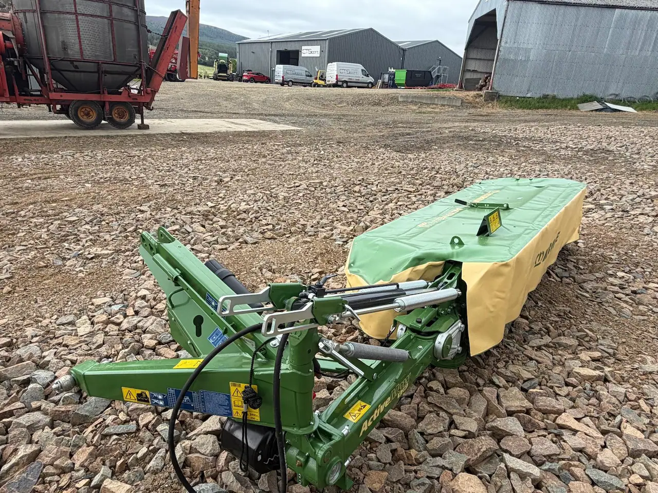 New KRONE ActiveMow R 280 rear-mounted disc mower with a 2.83 m working width and five mower discs. Enquire with C T Scott.