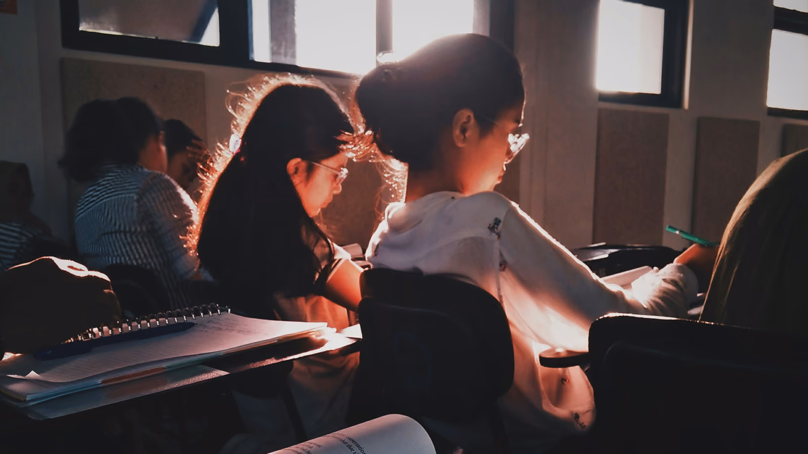 kids in classroom light shining in window