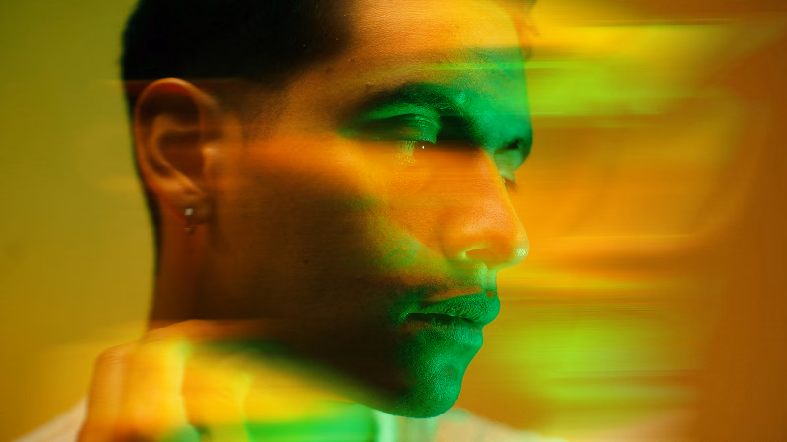 double exposure yellow image of man 