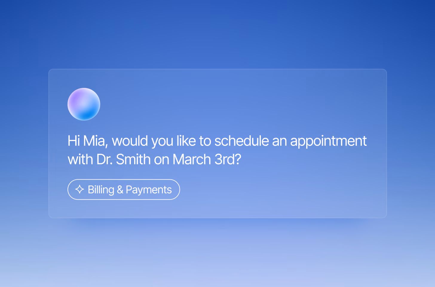 Chat message asking if Mia wants to schedule an appointment with Dr. Smith on March 3rd.
