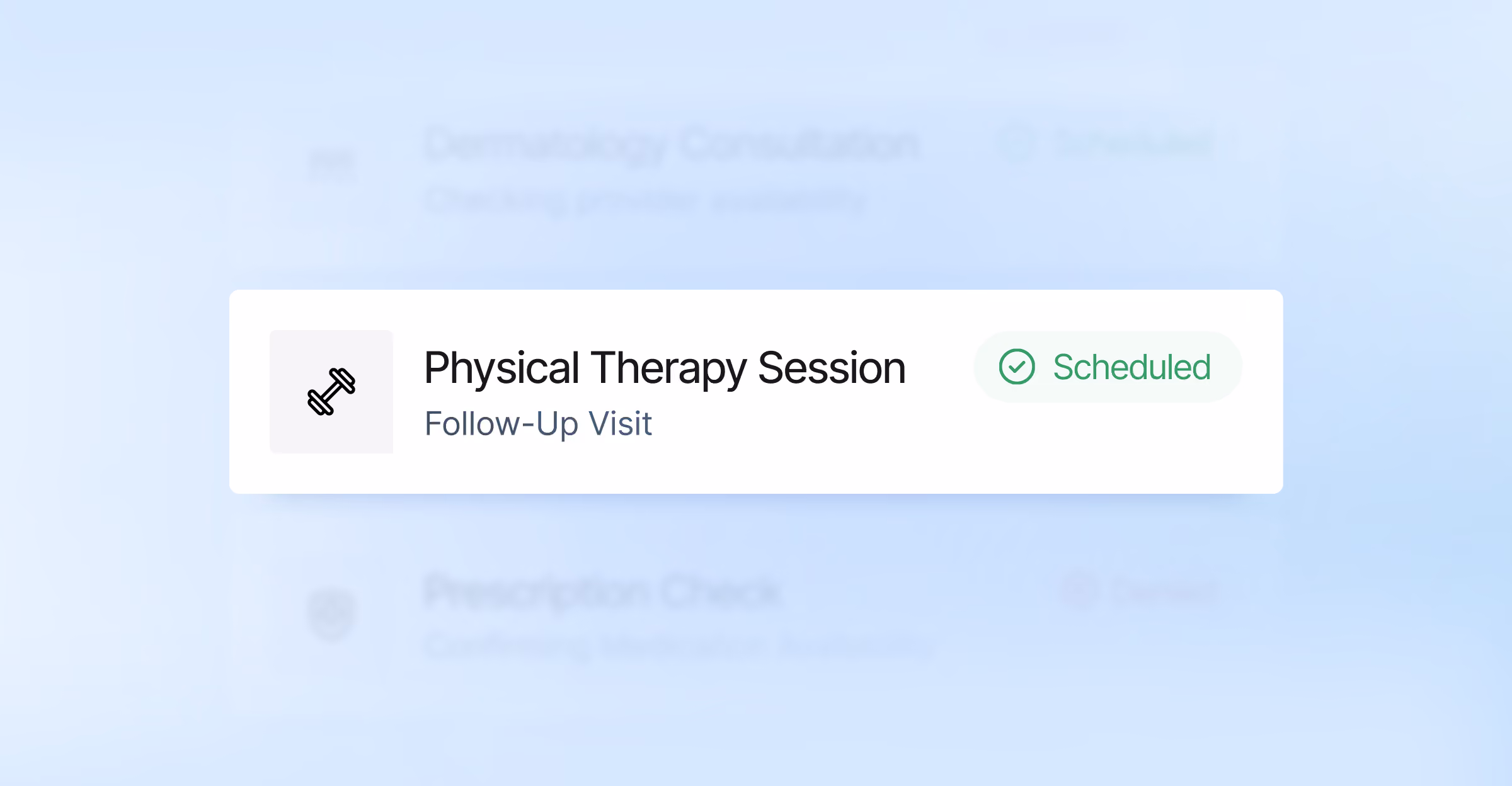 Notification Visual with Physical Therapy Session message. 
