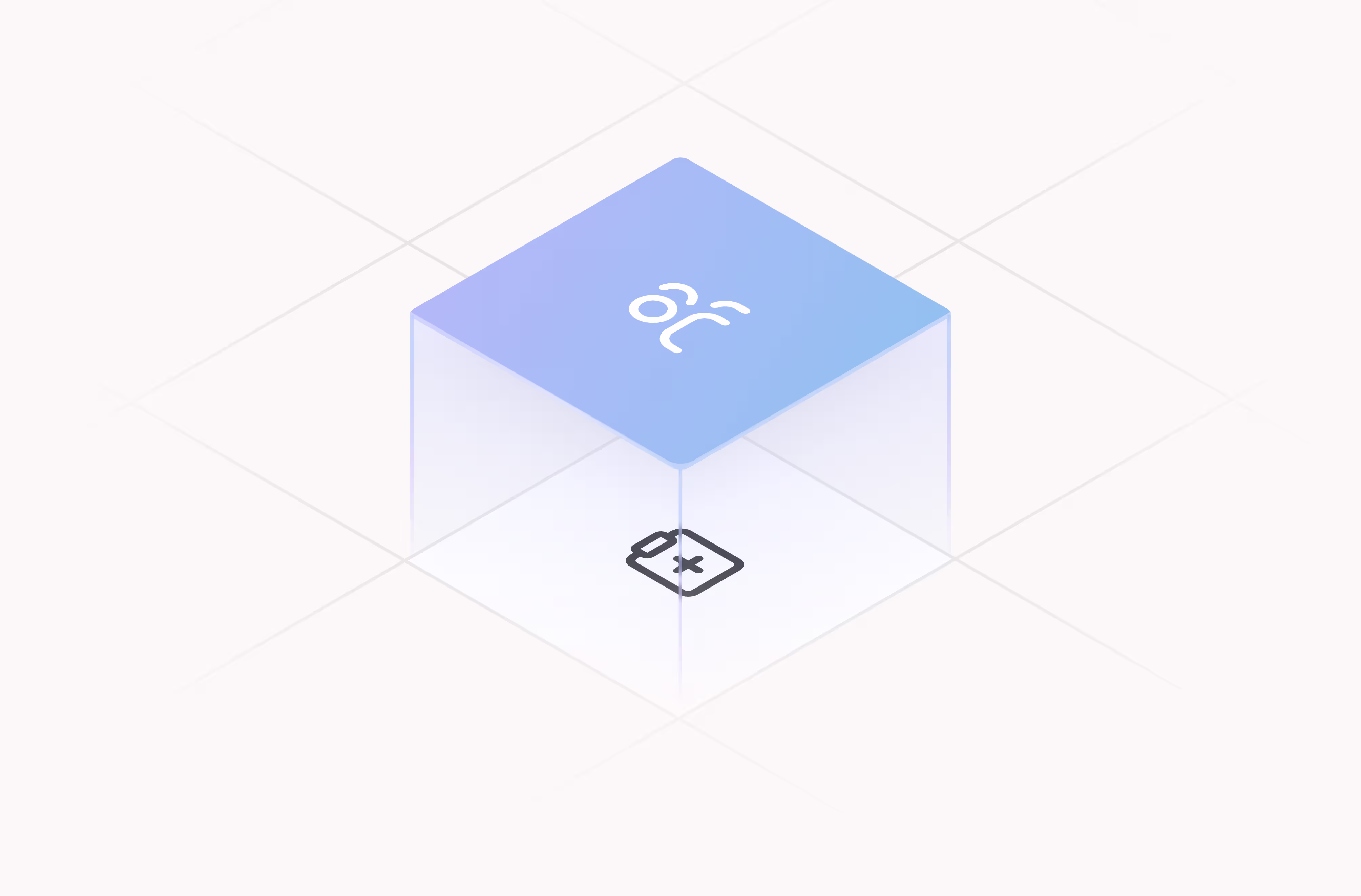 Transparent cube with a blue top showing a stylized person icon and a medical clipboard icon beneath.