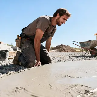 A man on his knees working construction