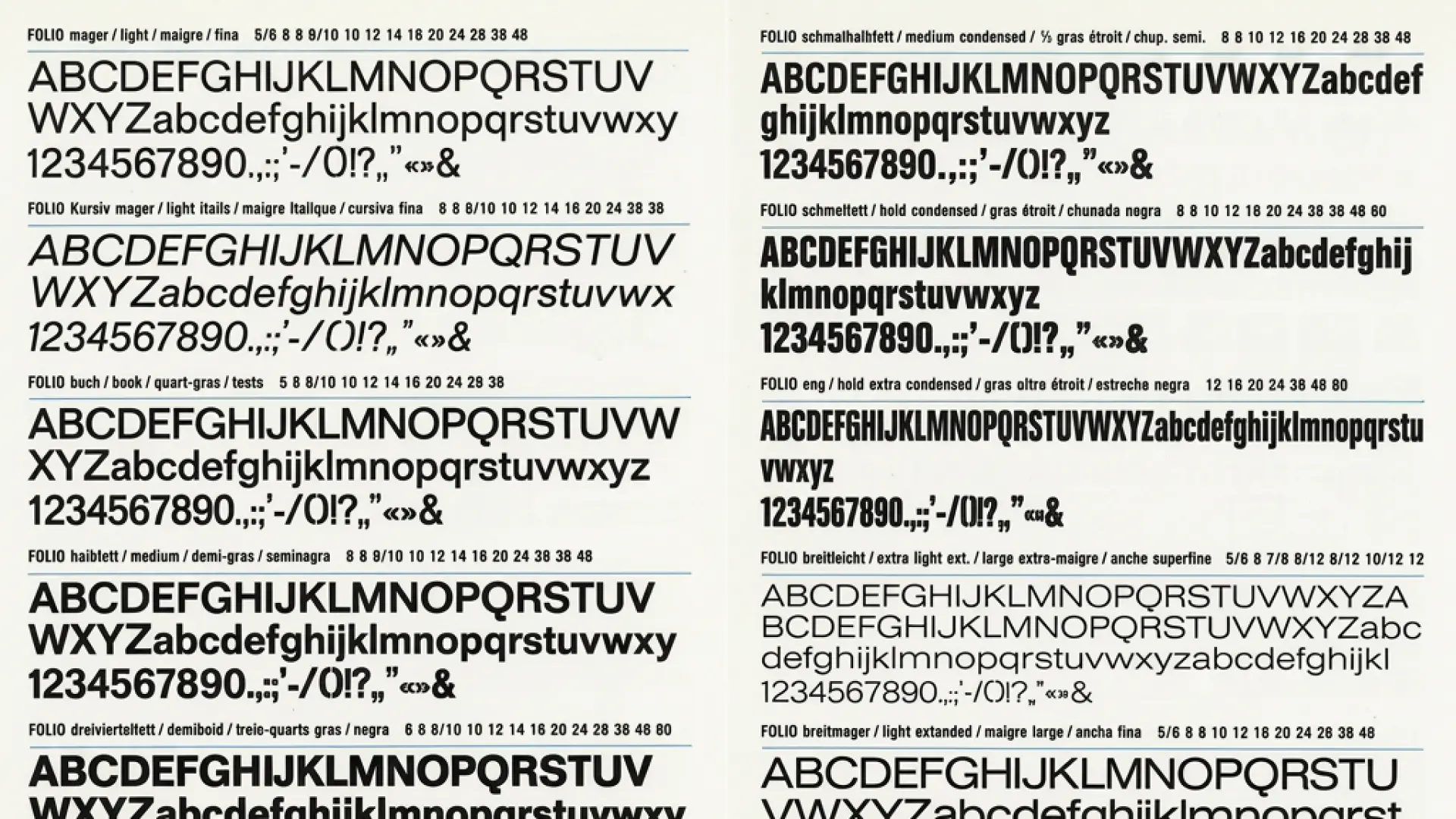 Nine font style samples showing uppercase, lowercase, and numbers in various weights and italics.