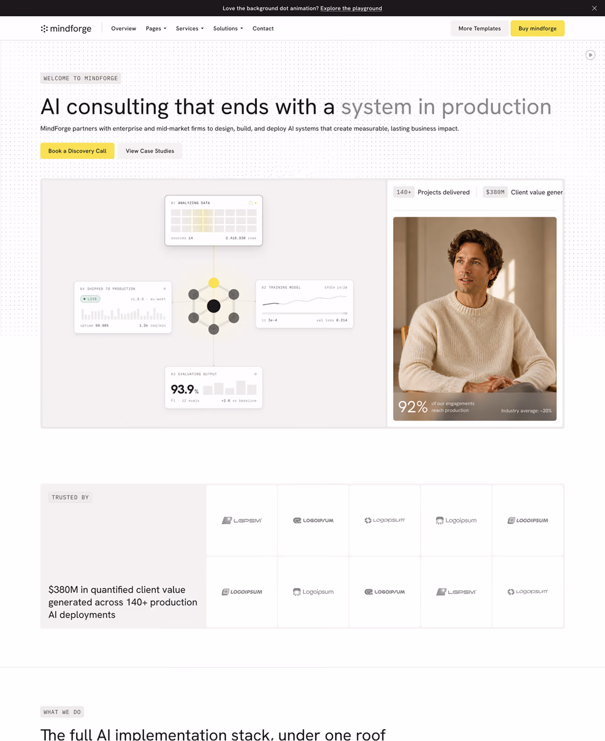 Webflow template for AI consulting and ML services firms
