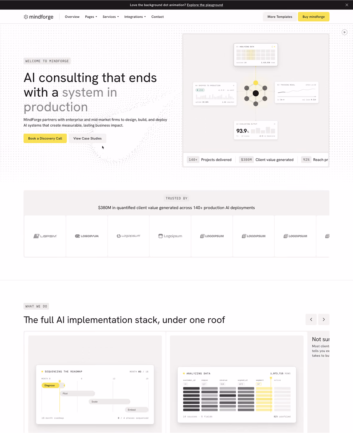 Webflow template for AI consulting and ML services firms