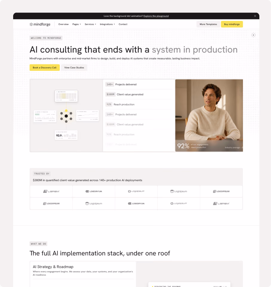Webflow template for AI consulting and ML services firms