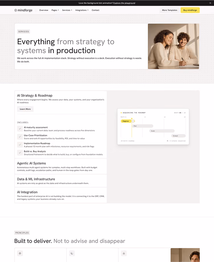 Webflow template for AI consulting and ML services firms