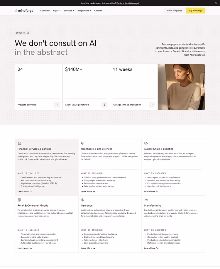 Webflow template for AI consulting and ML services firms