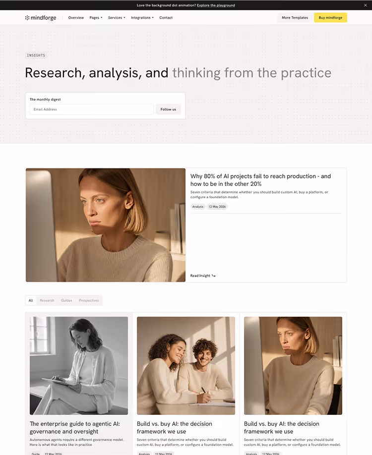 Webflow template for AI consulting and ML services firms