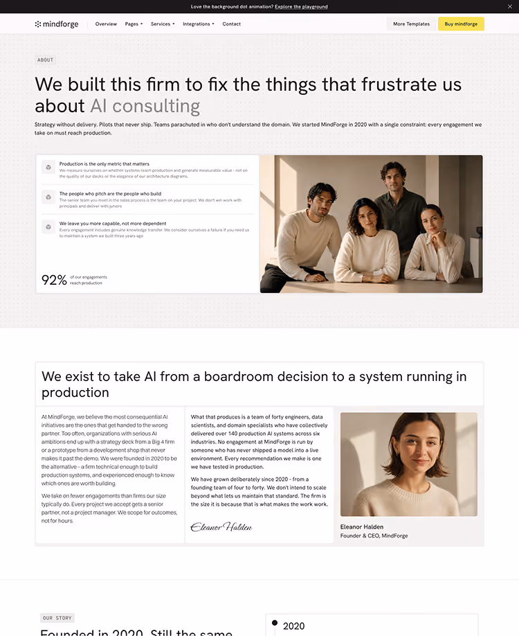 Webflow template for AI consulting and ML services firms
