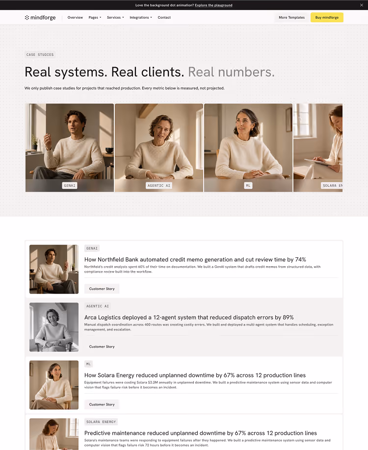 Webflow template for AI consulting and ML services firms