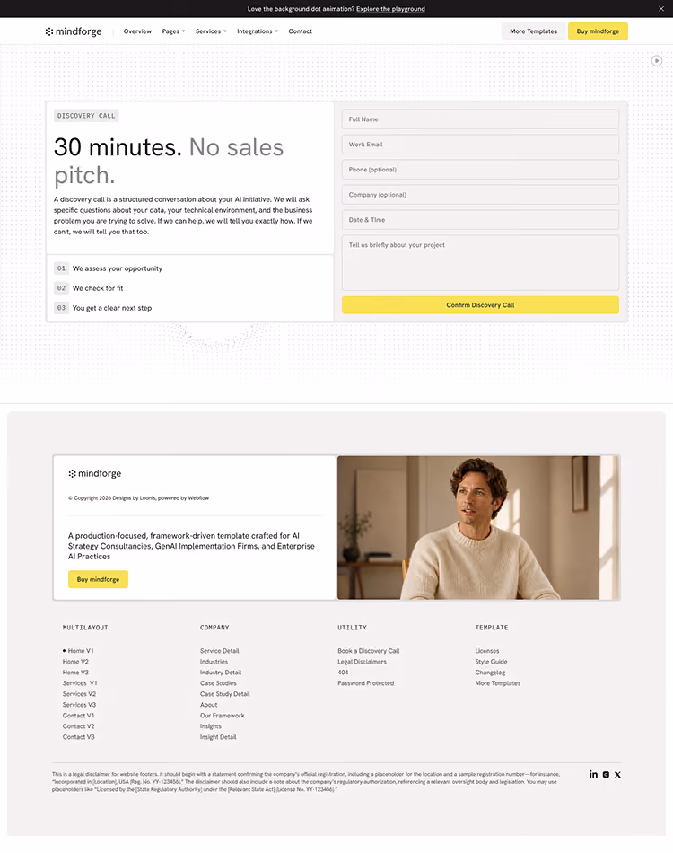 Webflow template for AI consulting and ML services firms