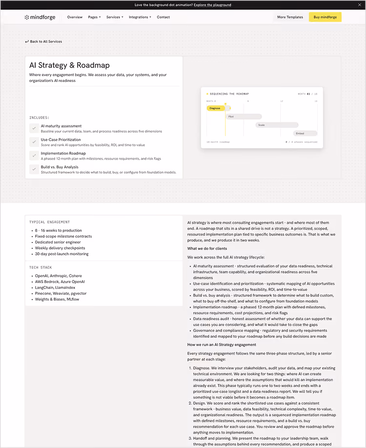 Webflow template for AI consulting and ML services firms