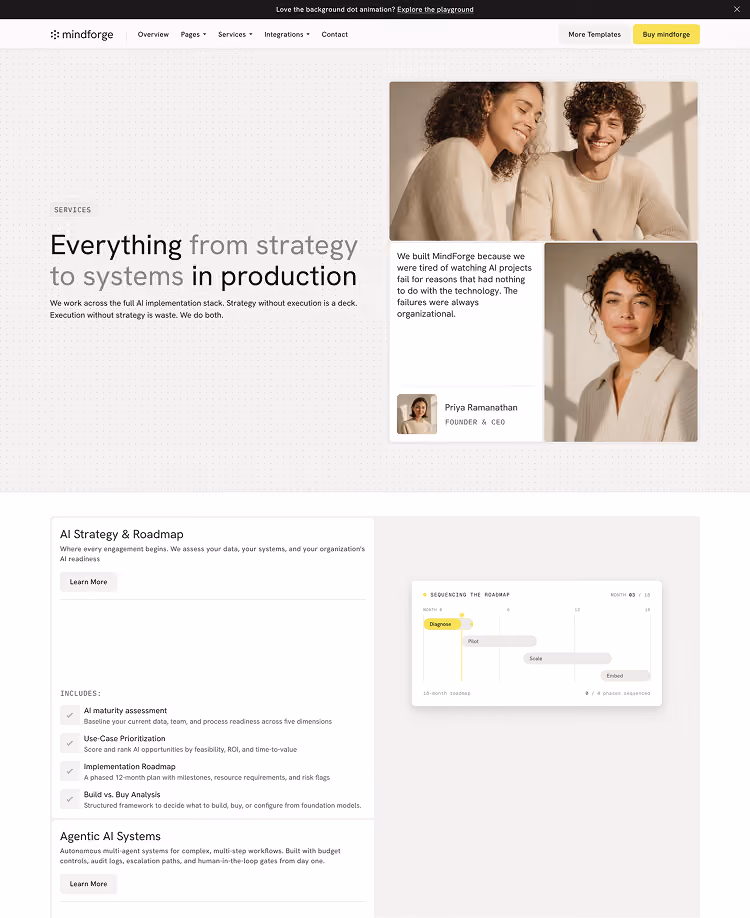 Webflow template for AI consulting and ML services firms