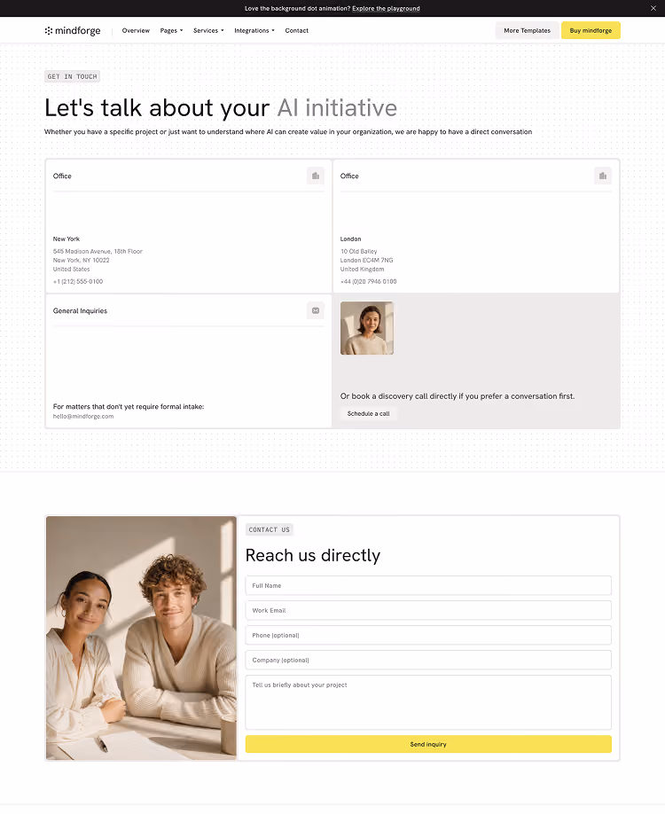 Webflow template for AI consulting and ML services firms