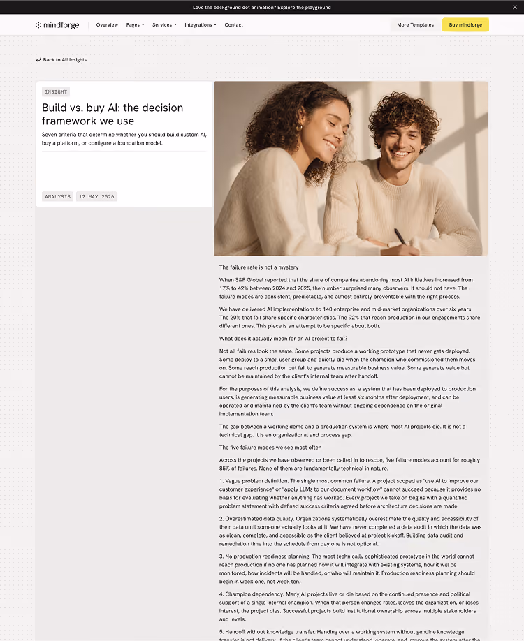 Webflow template for AI consulting and ML services firms