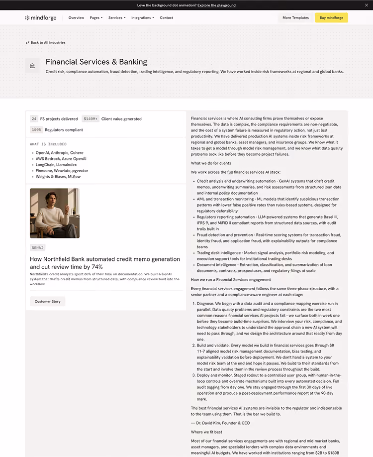 Webflow template for AI consulting and ML services firms