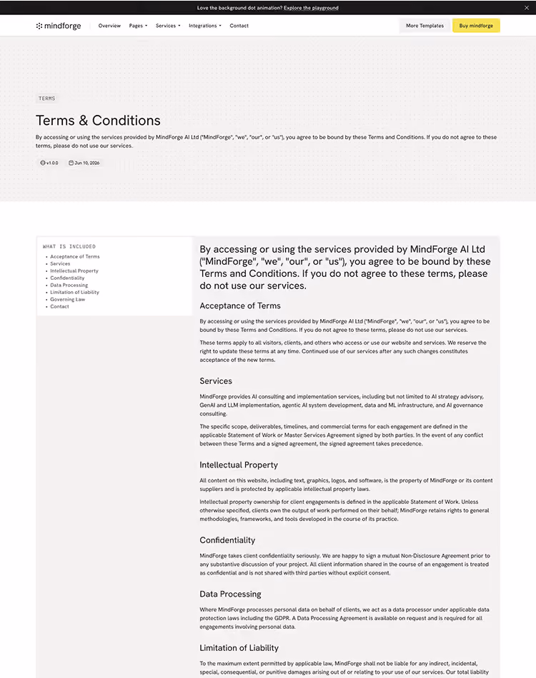 Webflow template for AI consulting and ML services firms