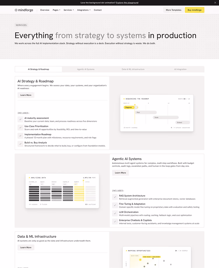 Webflow template for AI consulting and ML services firms