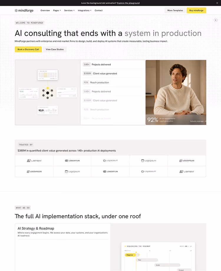Webflow template for AI consulting and ML services firms