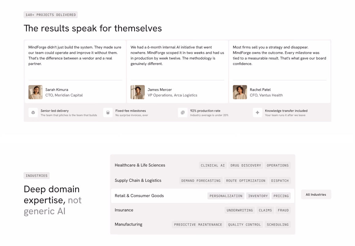 Webflow template for AI consulting and ML services firms