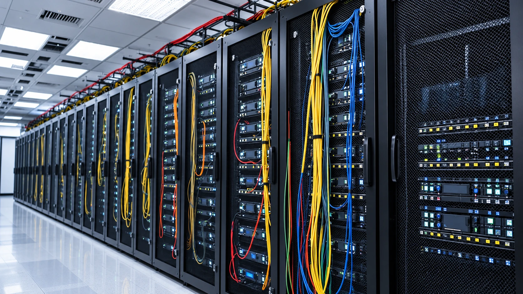 Corredor de racks de servidores em data center