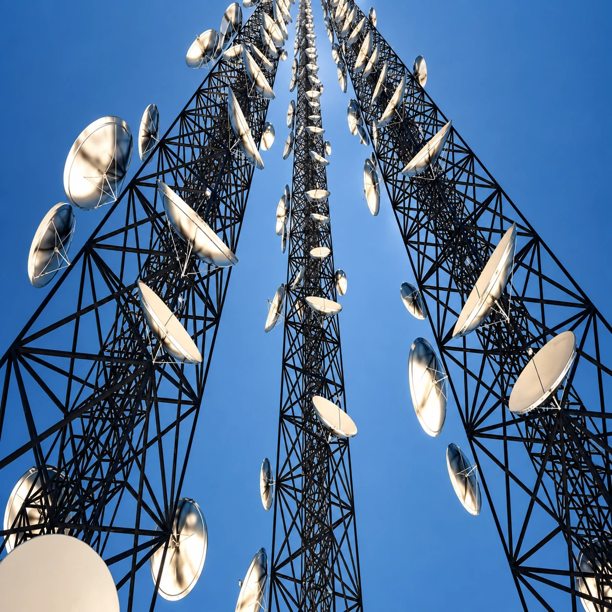 Torres de telecomunicação com antenas parabólicas