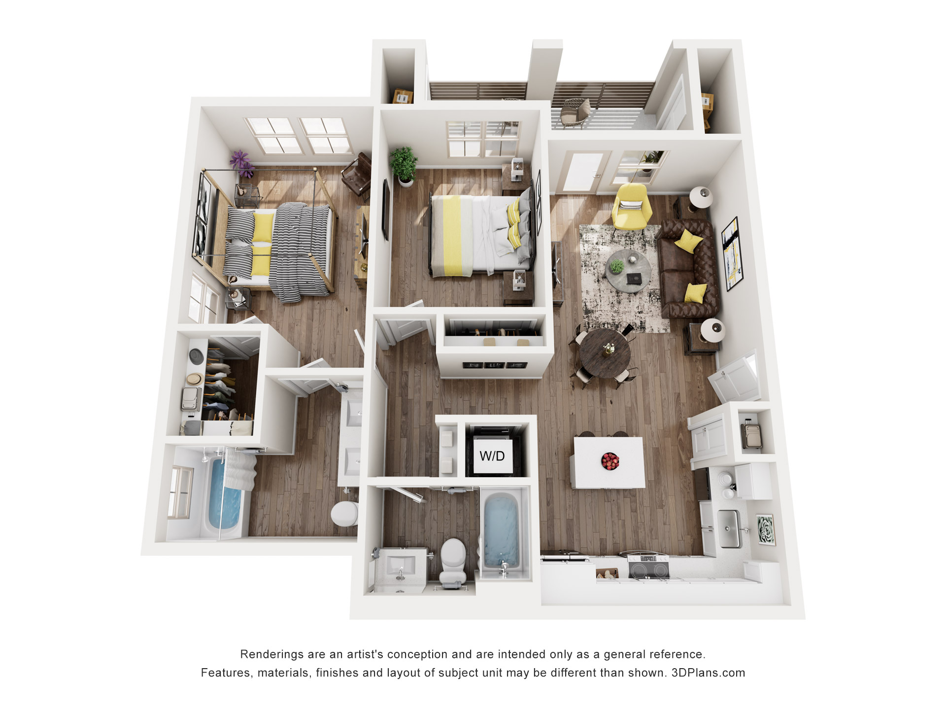 2bed 2 bath floor plan at The Kingsley