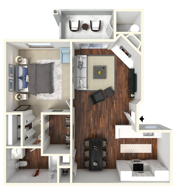 1 bedroom 1 bathroom floor plan schematic at Greenback Ridge Apartments in Citrus Heights, CA.