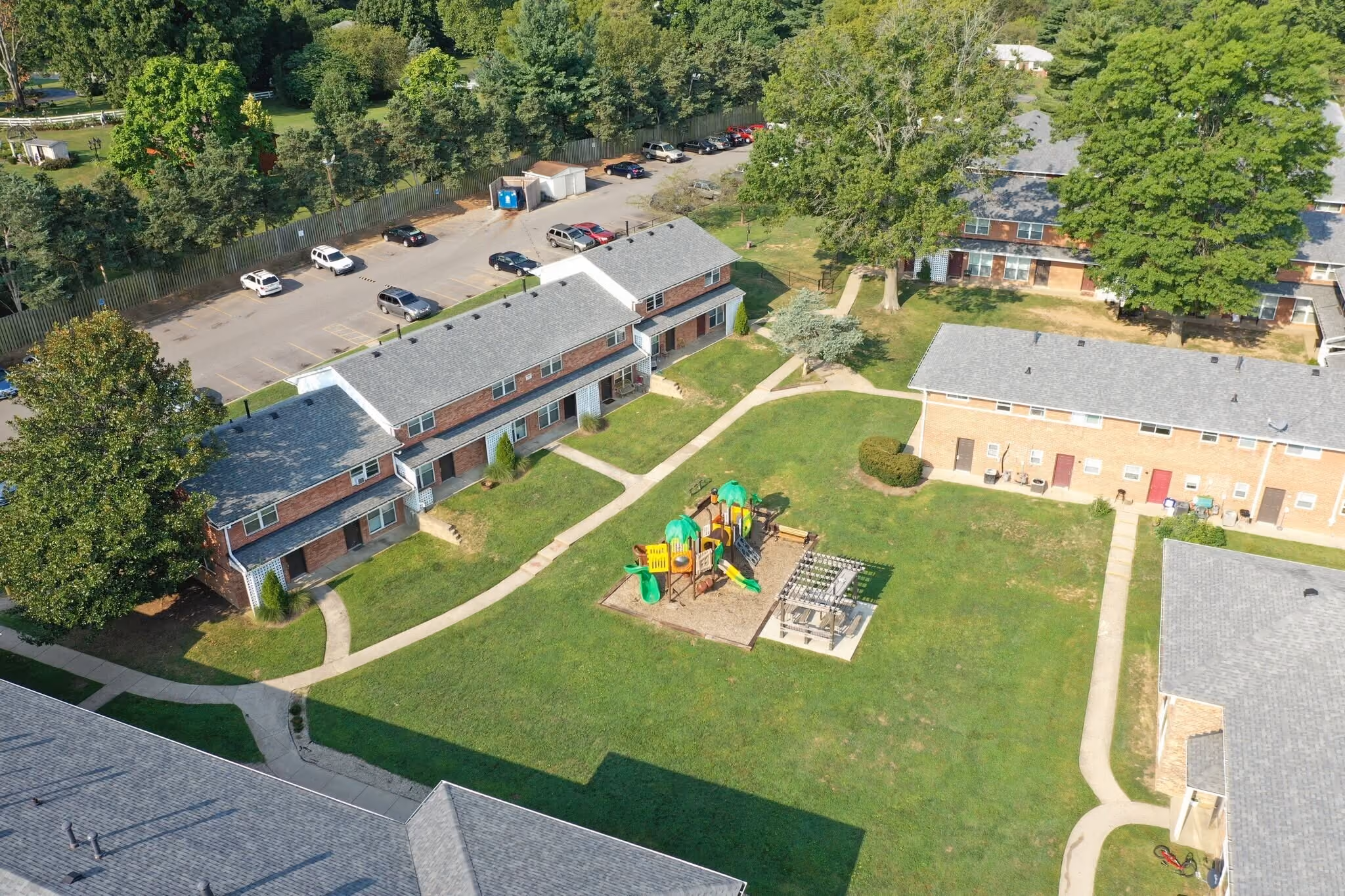 Drone shot of exterior featuring playground