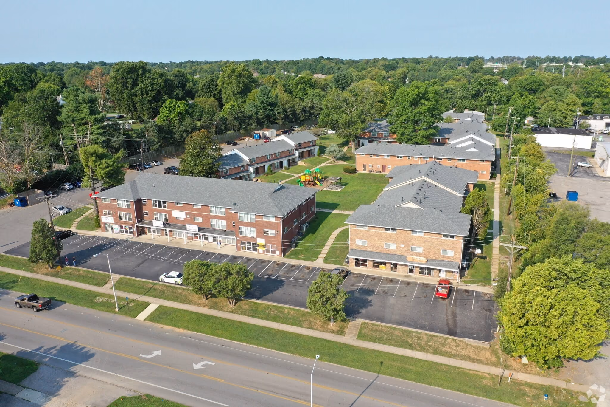 Drone shot of exterior and surrounding area