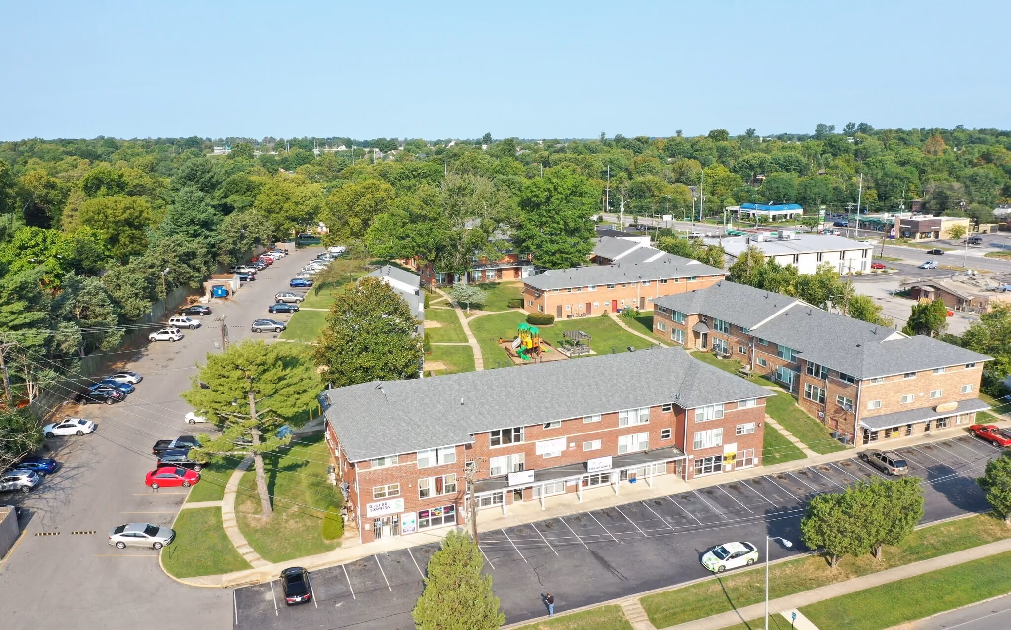 Drone shot of exterior and surrounding area