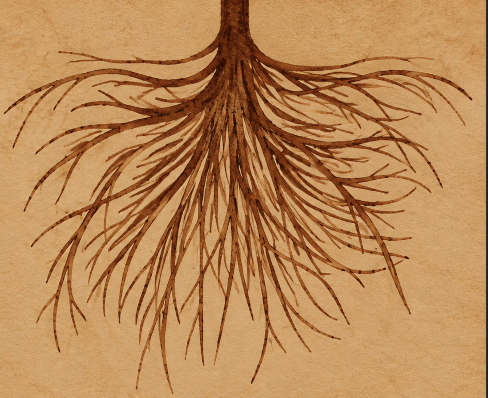 watercolor illustration of tree roots spreading downward