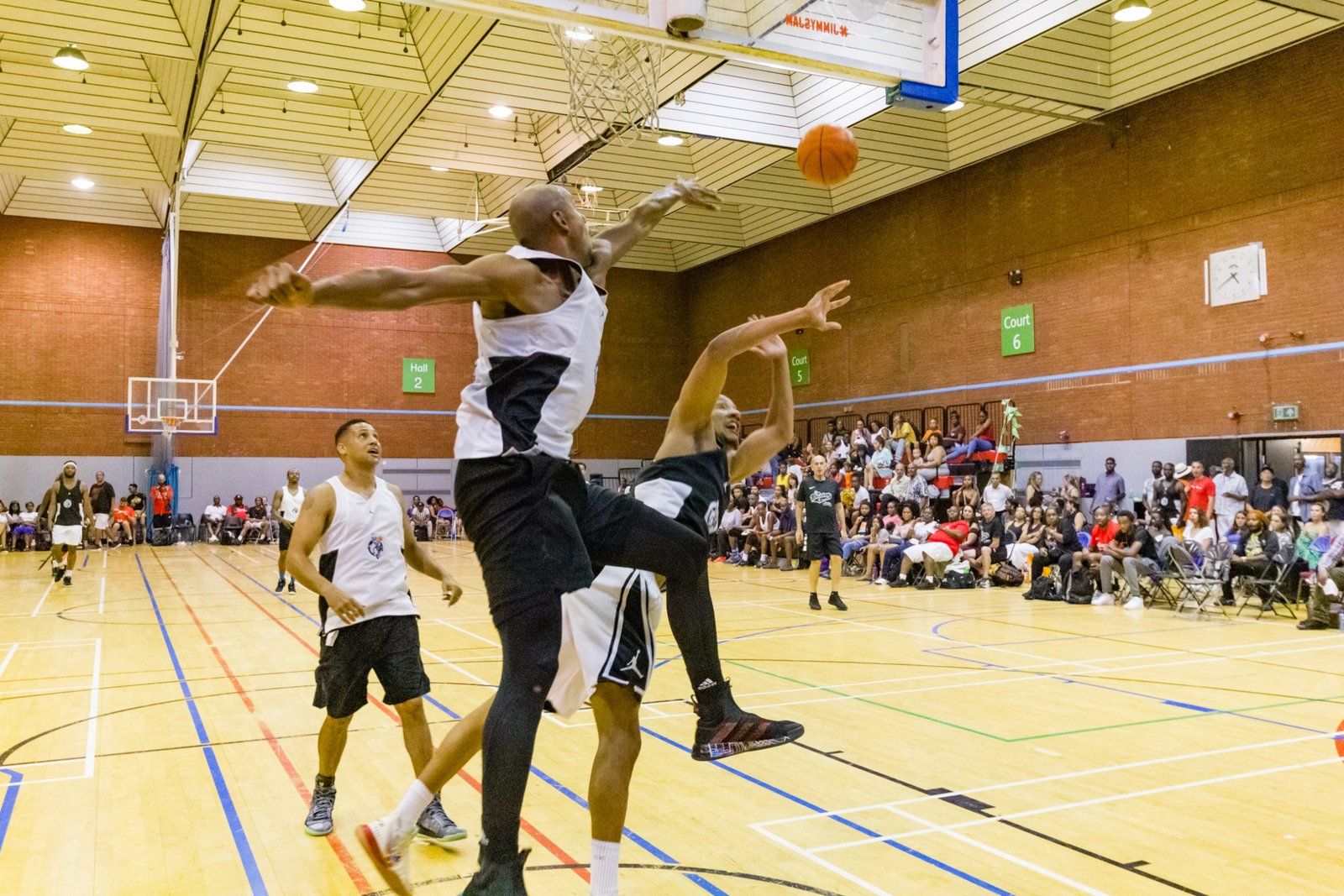 A contested shot at Jimmy’s Jam in front of a packed Brixton Recreation Centre