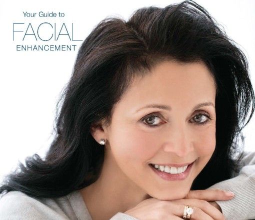 An image of a woman with dark hair, smiling, wearing a light sweater and earrings. The text 'Your Guide to' is written above the word 'FACIAL ENHANCEMENT', which is prominently displayed.