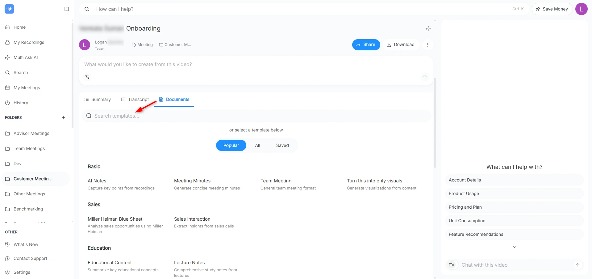 Noteey dashboard summarizing a YouTube video