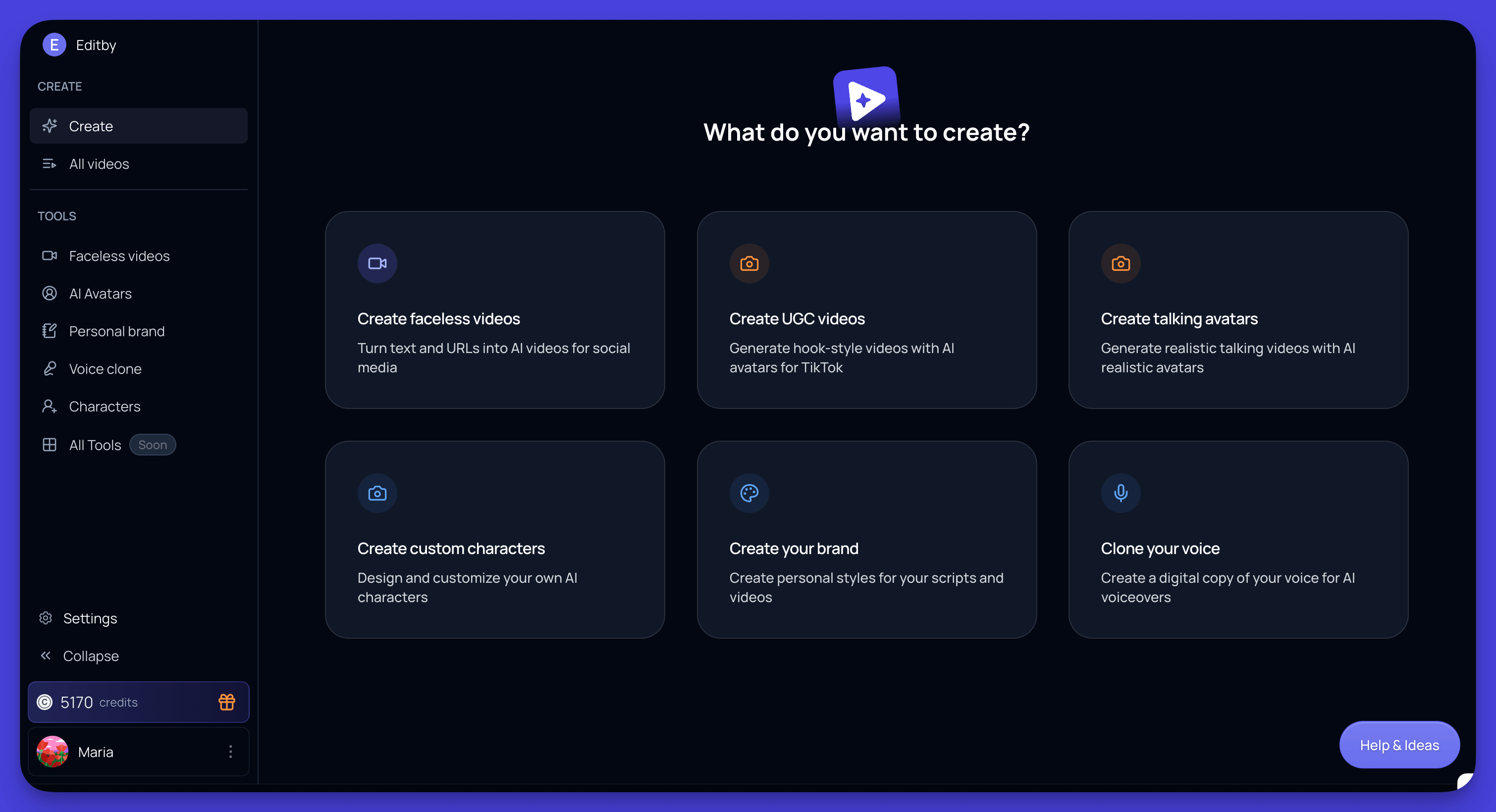Videotok dashboard includes a TikTok Script Generator