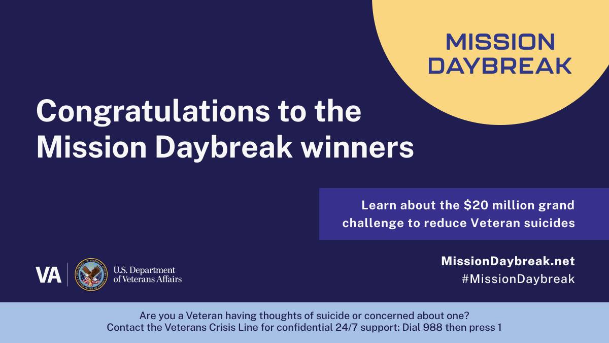 Mission Daybreak graphic: Congratulations to the Mission Daybreak winners, $20 million grant challenge