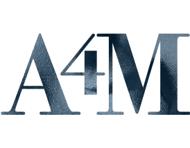 The logo features the text 'A4M' with a stylized design, incorporating a large 'A', a '4' designed as a superscript, and a capital 'M'.