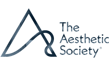 A logo featuring an abstract triangular shape with a curved line through it, accompanied by the text 'The Aesthetic Society' in a modern font.