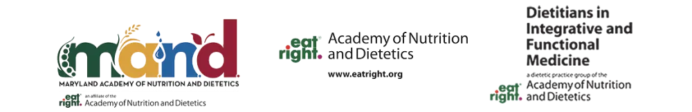 Maryland Academy of Nutrition and Dietetics logo and Academy of Nutrition and Dietetics affiliation logos.