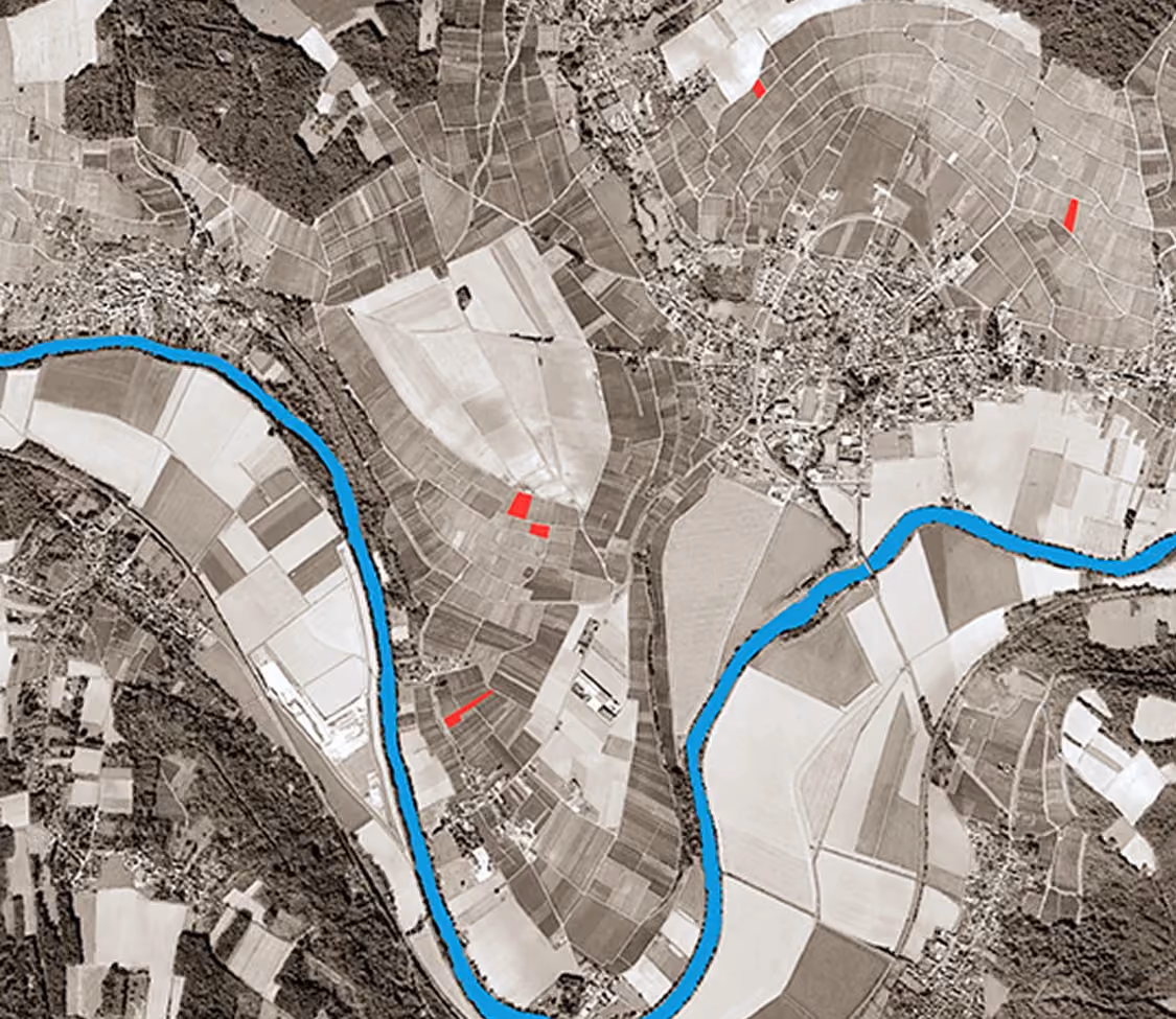 Aerial map of the Marne River valley in Champagne