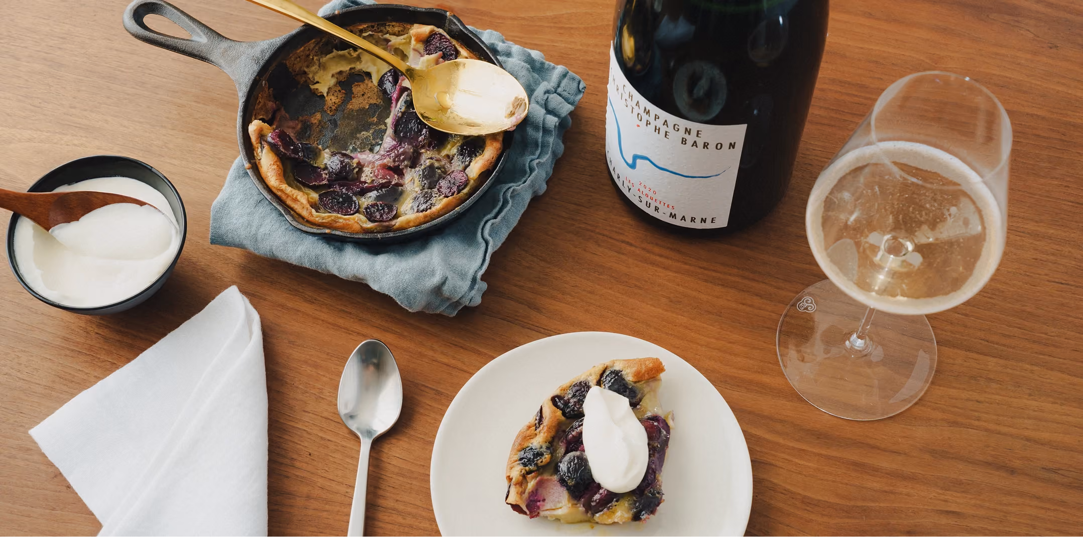 Shared table of dishes with Champagne Christophe Baron