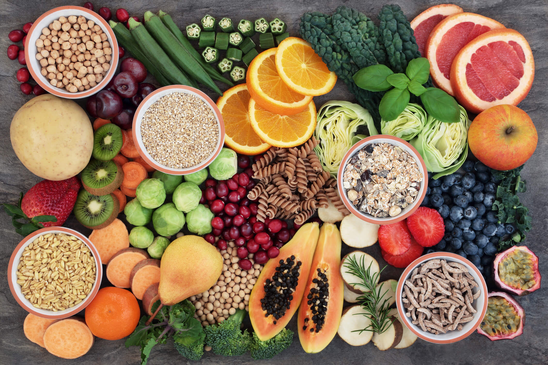 Colorful high-fiber whole foods
