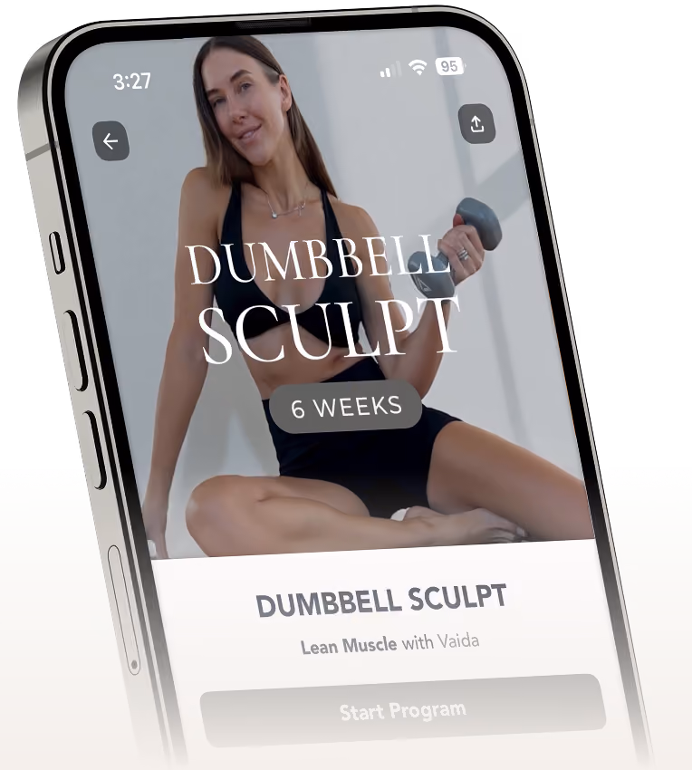 Phone with the Dumbbell Sculpt program on screen