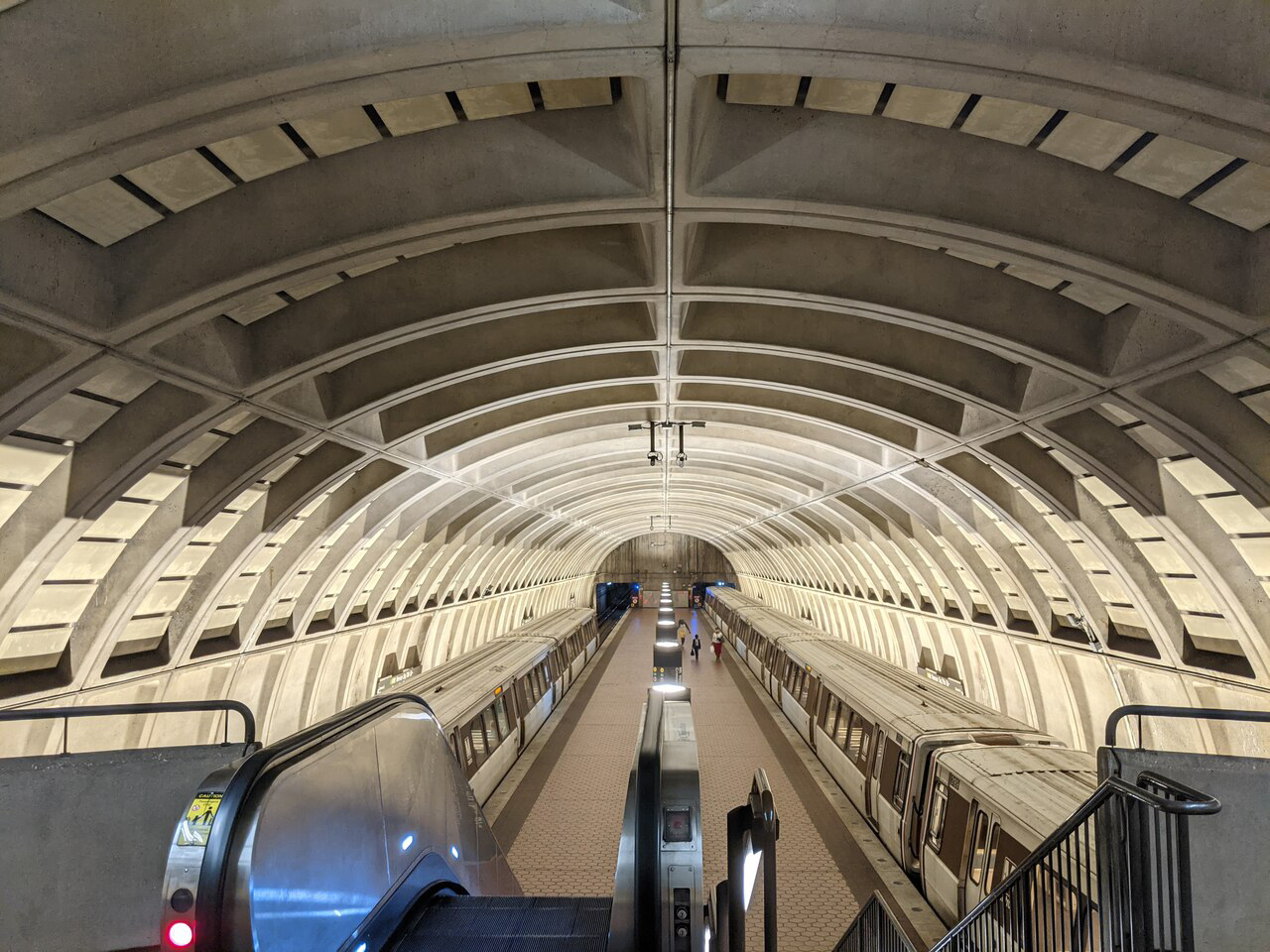 Escalators leading to a Washington Metro station platform