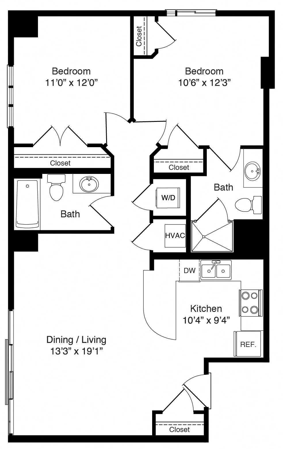 Two-bedroom apartment floor plan at Lyric 440