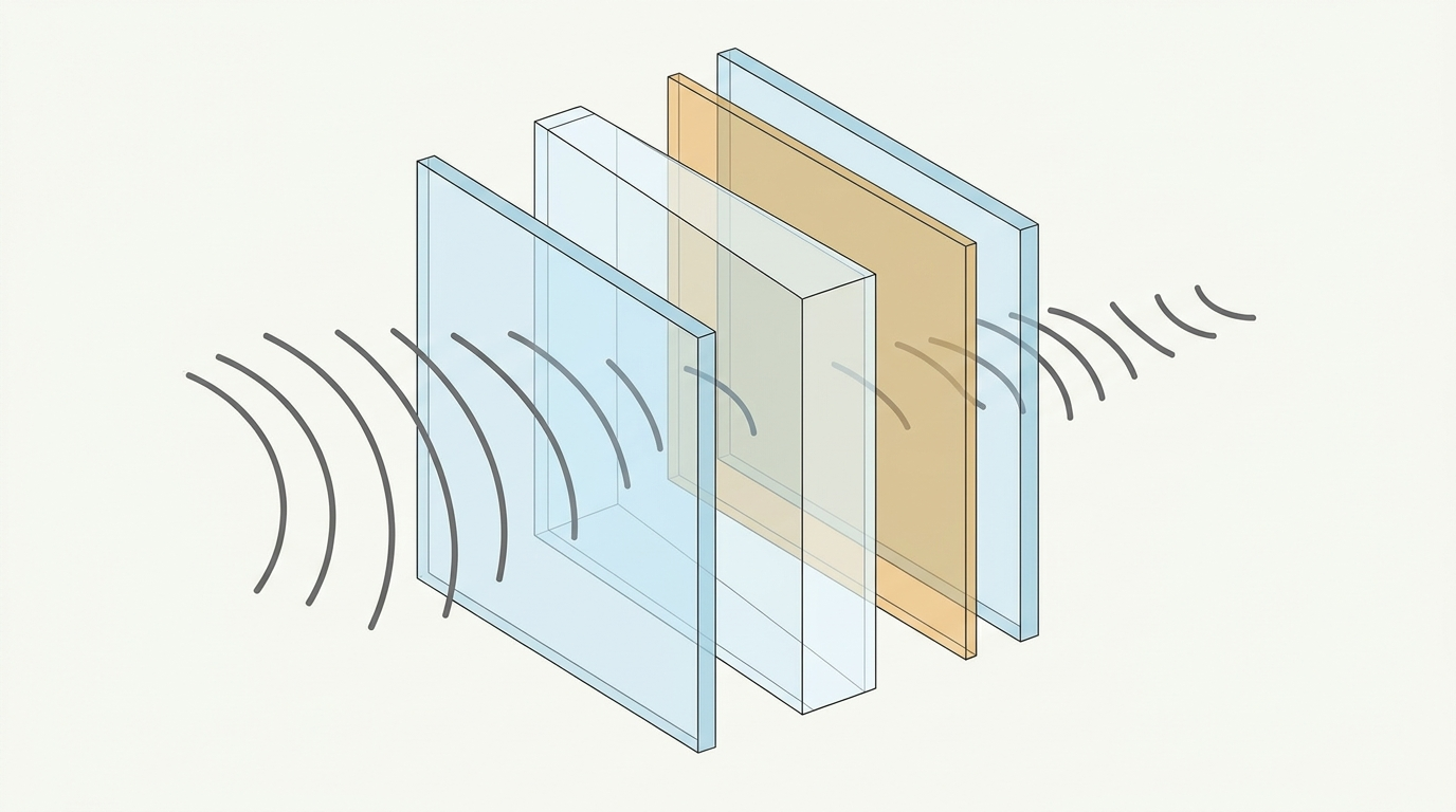 Illustration of a laminated glass leaf within a double-glazed unit