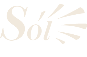 Cream-colored stylized text 'Sól' with five radiating lines to the right.